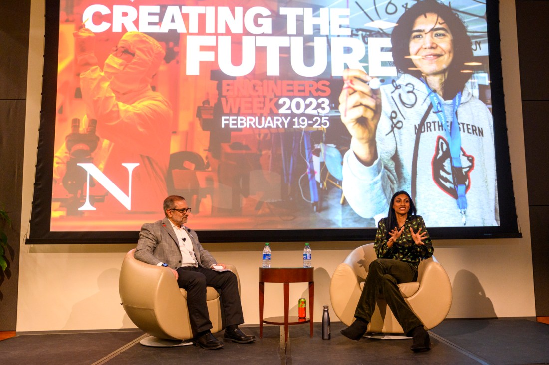 Dean Gregory Abowd and Dr. Shini Somara talk on a stage
