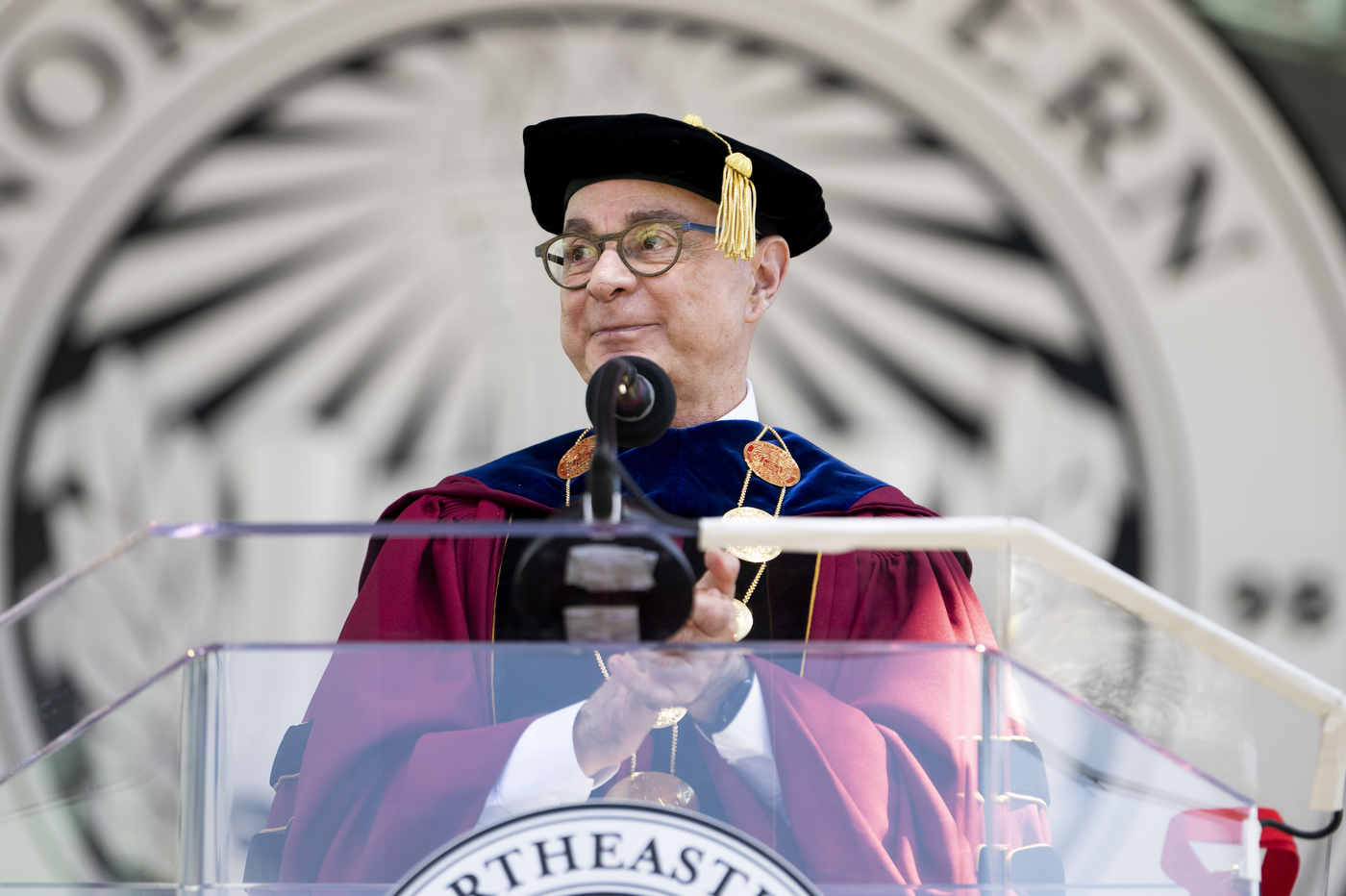 President Aoun at the commencement podium.