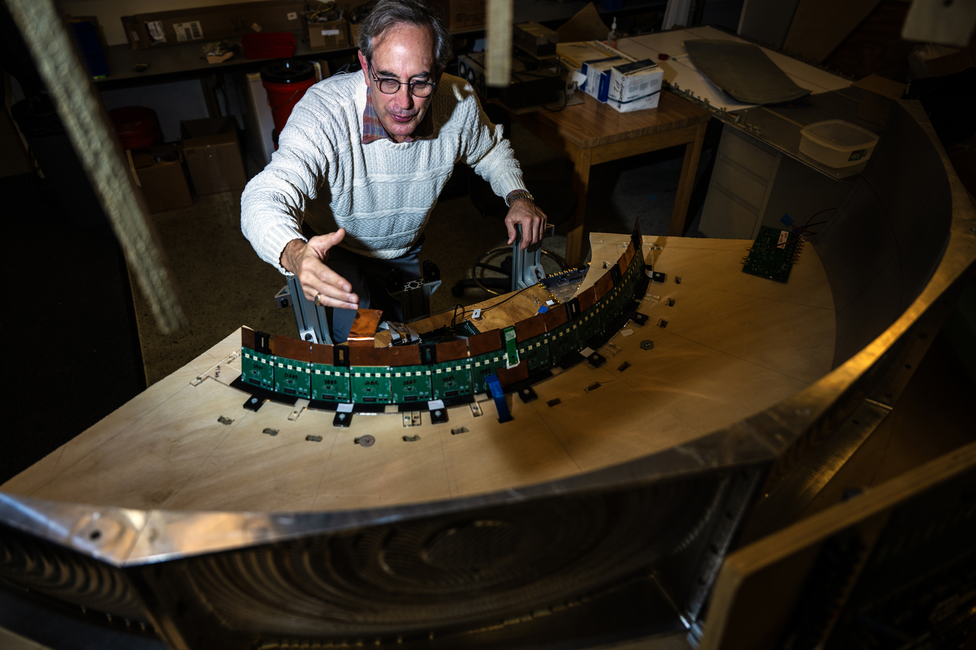 Carey Rappaport working on sensors in his lab.