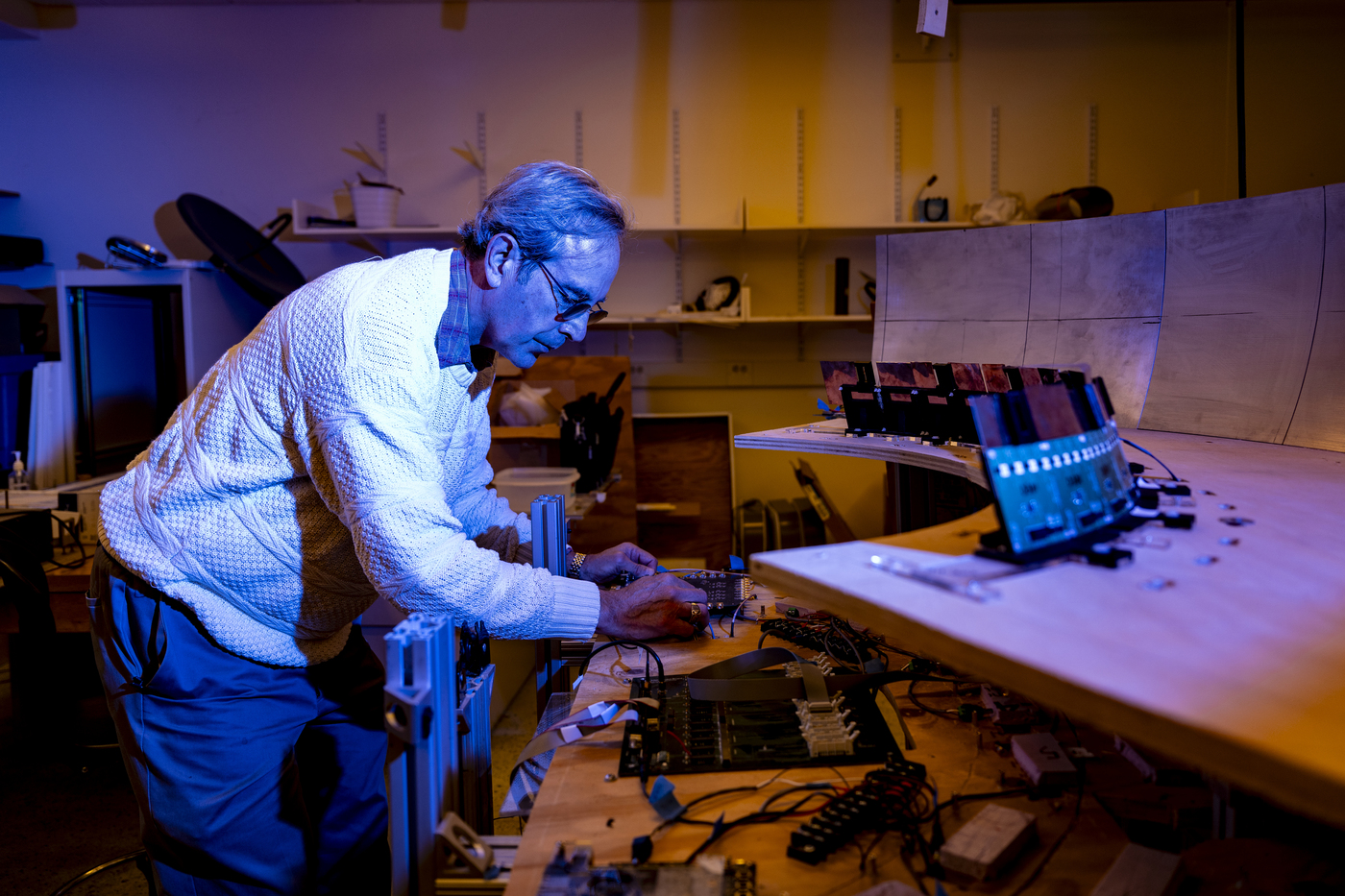 Carey Rappaport working on sensors in his lab.