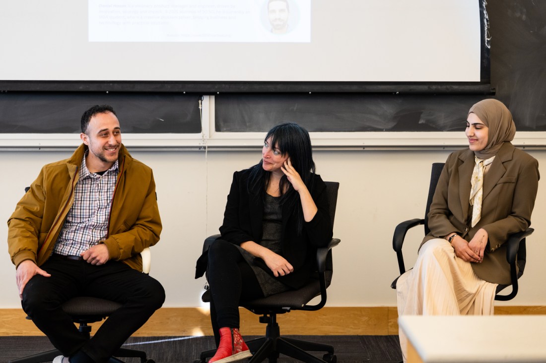 Panelists discuss Israeli Palestinian collaboration and entrepreneurship during an event at Northeastern.