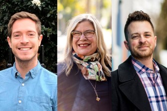 Portraits of Oliver Ayers (left), Kirsten Saxton (center), and K.J. Rawson (right).
