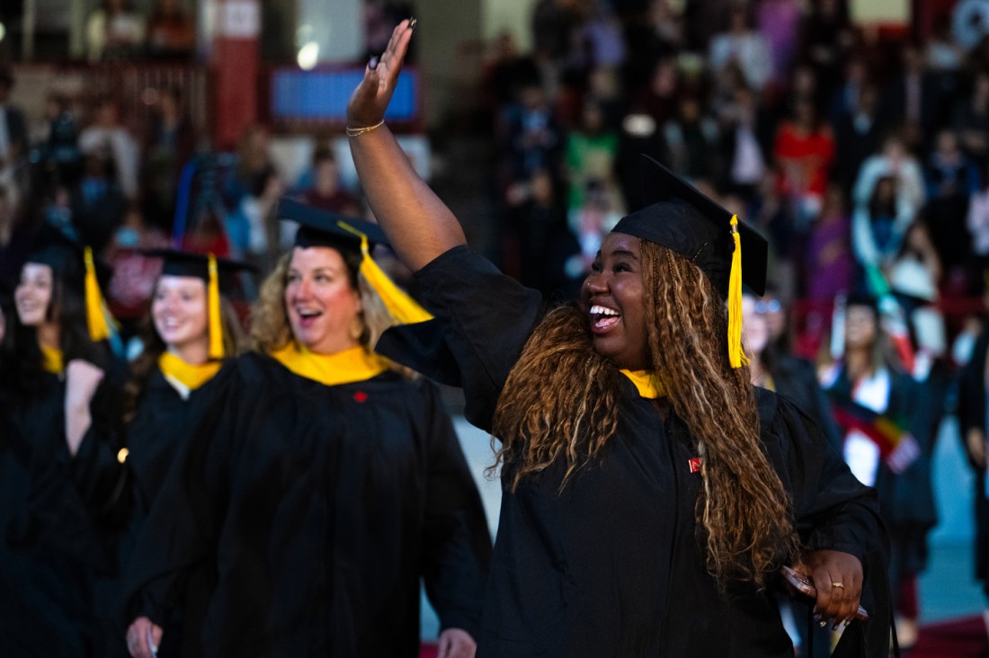 Graduates celebrate during the Bouvé College of Health Sciences commencement ceremony.