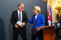 Keir Starmer and Ursula von der Leyen walking off stage together at a press conference.