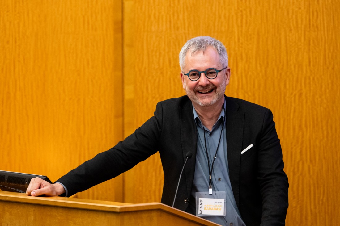 Professor Albert-László Barabási speaks at an event exploring COVID misinformation.