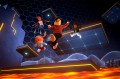 A rendering from the Roblox game that shows a lego astronaut in an orange spacesuit floating in space.