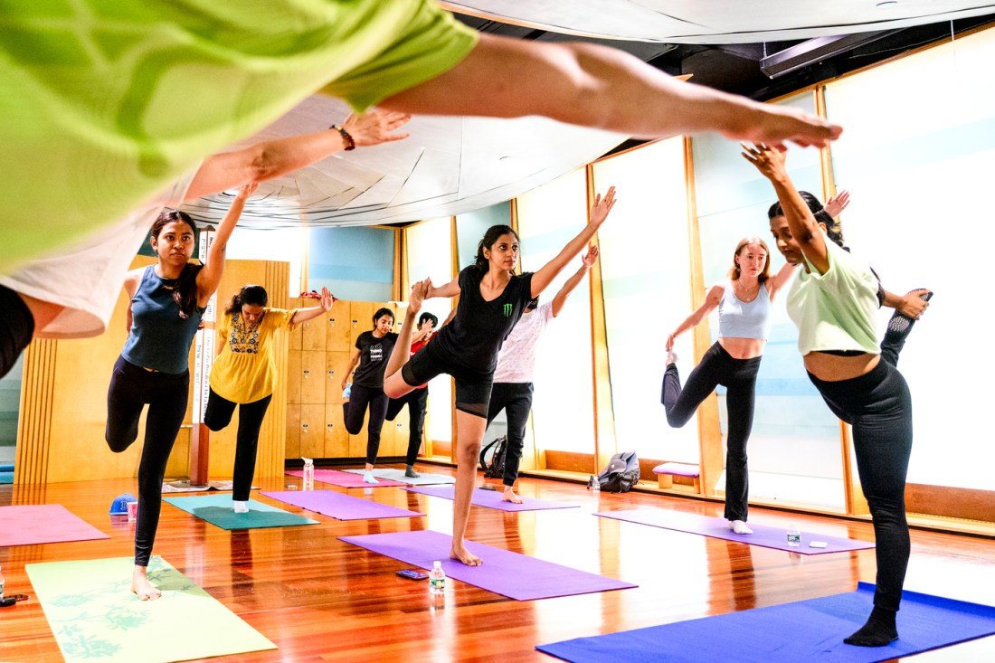 Students doing yoga